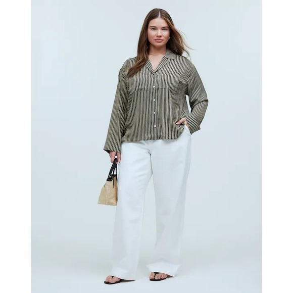 NWT Madewell Resort Striped Shirt Womens Plus 2X Brown White Stripe Seersucker - Picture 4 of 13